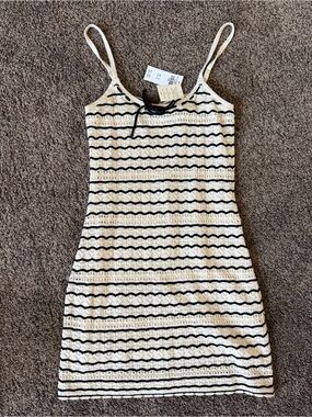 Hollister Black & Cream Striped Lace Knit Mini Dress